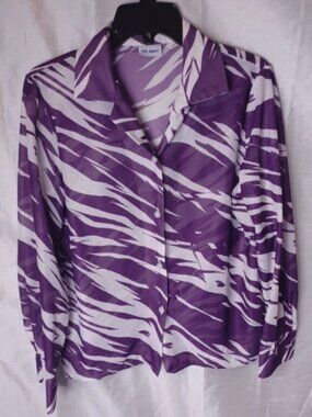 Vicki Wayne Womens Blouse Large Sheer Animal Print Button Business Office Casual